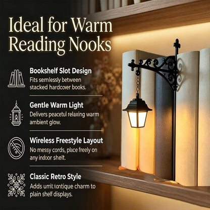 Vintage Hanging Bookshelf Lantern™ | Warm LED Book Nook Light